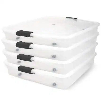Front. Homz - Homz 56 Qt Full/Queen Underbed Clear Plastic Latching Storage Container, 4 Pack - Clear.