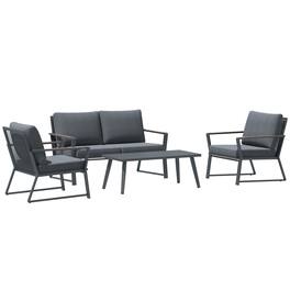 Outsunny - 4 Piece Patio Furniture Set, Aluminum Conversation Set, Outdoor Garden Sofa Set with Armchairs - Dark Gray