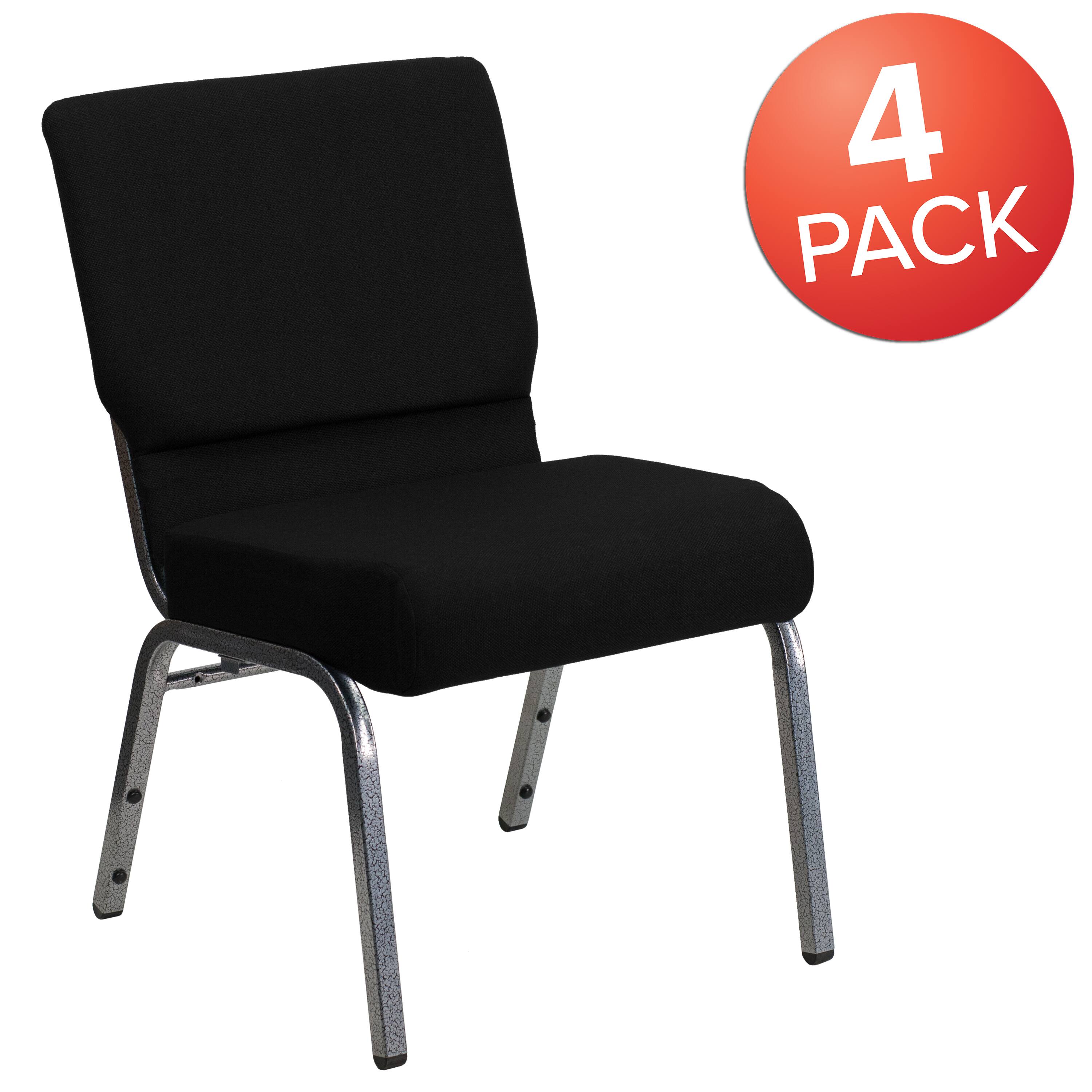 Alt View 1. Emma + Oliver - 4 Pack 21''W Stacking Church Chair - Black Fabric/Silver Vein Frame.