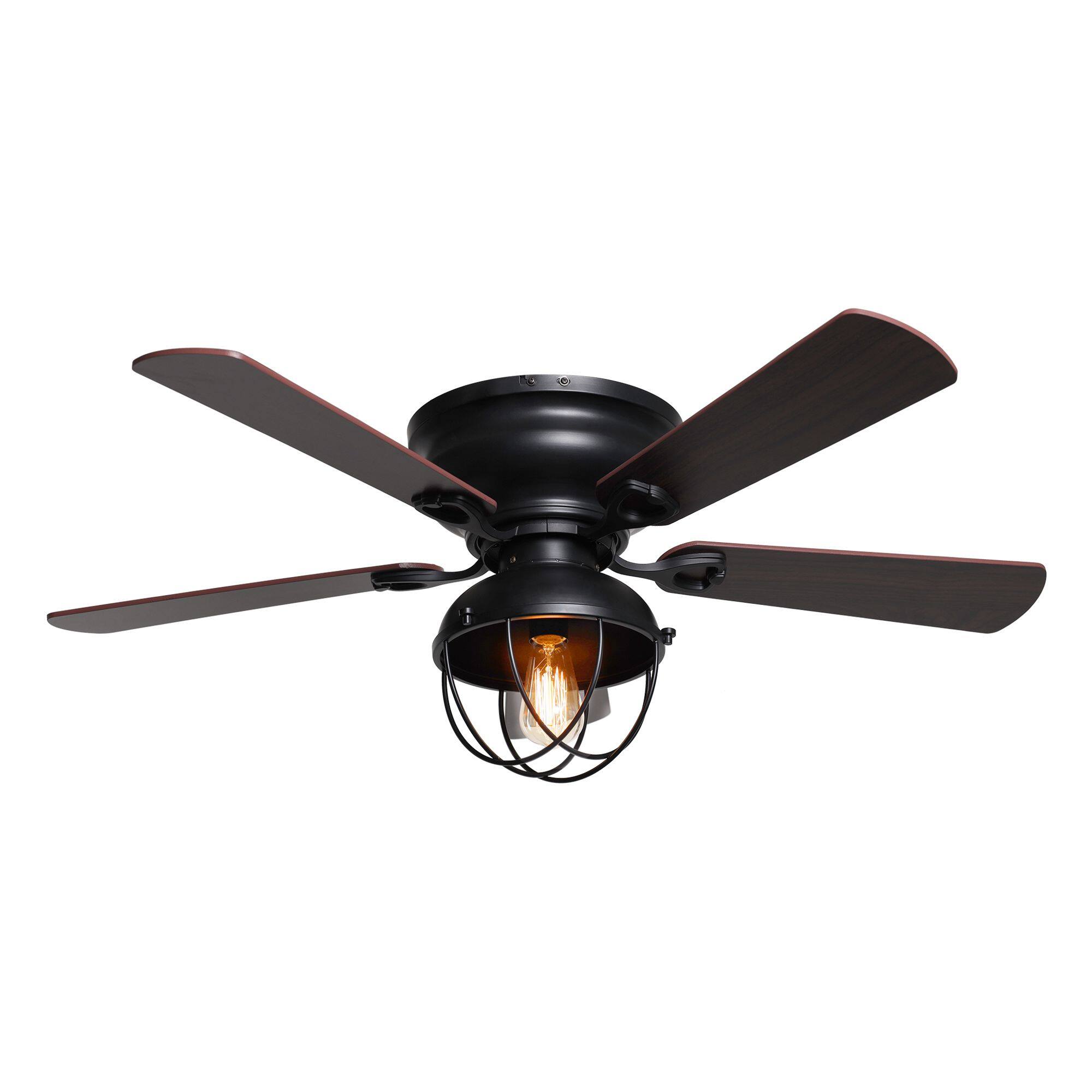 Alt View 1. Parrot Uncle - 42" Industrial Wood 5-Blade Matte Black Flush Mount Ceiling Fan with Remote - Black.
