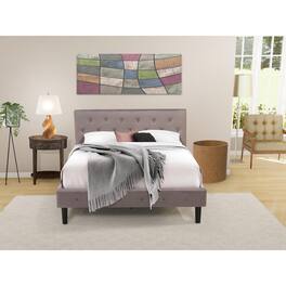 East West Furniture - NL14Q-1HI07 2 Piece Bed Set - 1 Bed Brown Taupe Velvet Fabric Headboard and 1 Night Stand - Distressed Jacobean Finish - Taupe Brown