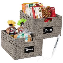 Best Choice Products - Set of 2 16in Woven Water Hyacinth Pantry Baskets w/ Chalkboard Label, Chalk Marker - Gray