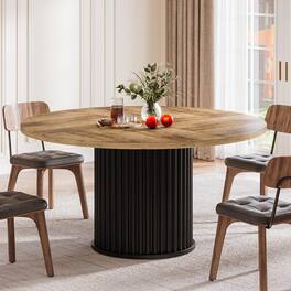 Tribesigns - 47.2-Inch Round Dining Table with Fluted Base and Pedestal Base for Kitchen or Dining Room - Black + Brown