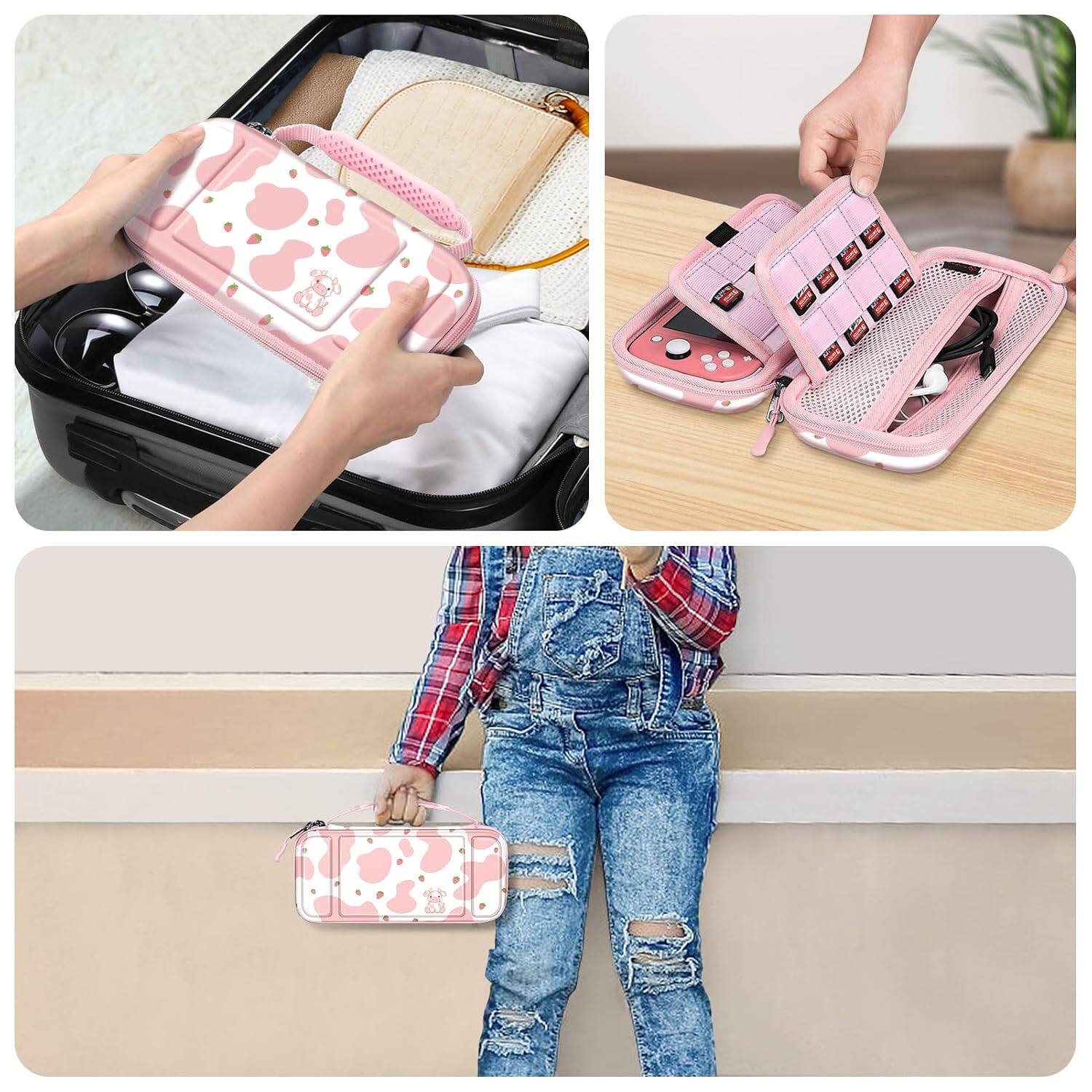 Alt View 3. Fintie - Shockproof Carrying Case for Nintendo Switch Lite 2019, Hard Shell Protective Cover, Portable Travel Storage Bag - Strawberry Cow.