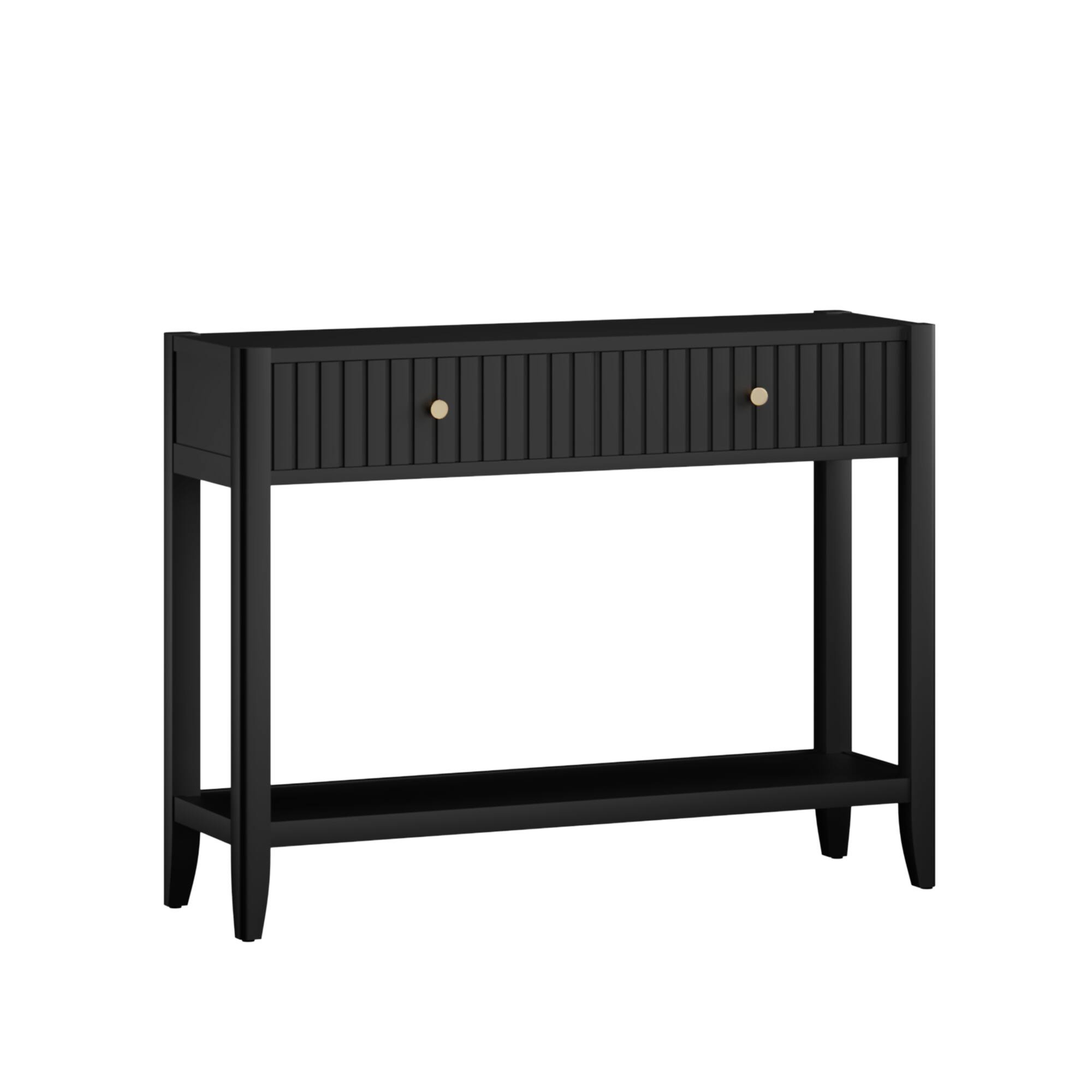 Alt View 3. Z-Edge - Console Table with Drawers, Narrow Wood Accent Sofa Table Entryway Table with Storage Shelf for Hallway, Living Room - Blcak.