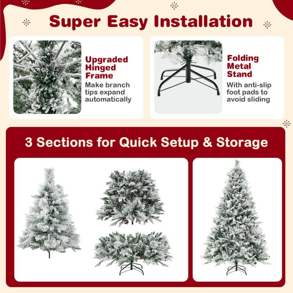 Super Easy Installation

- Upgraded Hinged Frame
  - Make branch tips expand automatically

- Folding Metal Stand
  - With anti-slip foot pads to avoid sliding

3 Sections for Quick Setup & Storage