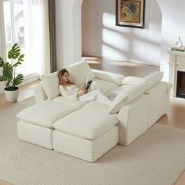 Loheer - Loheer- Modern Corduroy Cloud Couch Sectional Freely Combined Modular Sofa For Apartment Living Room 8.46x6.56x2.95 ft - White