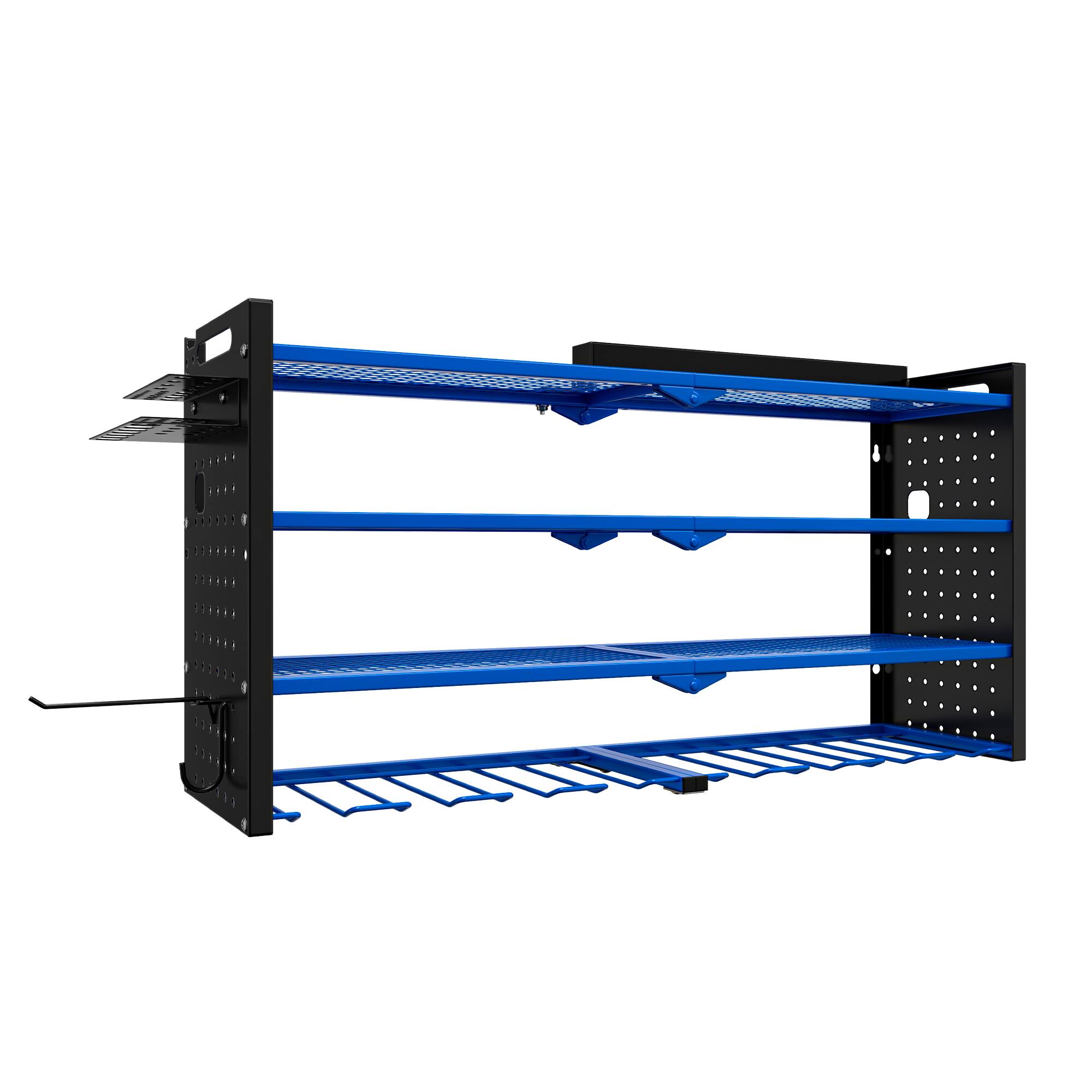 Alt View 7. TinyHomie - 33 in. Modular Wall-Mounted Power Tool Organizer with Charging Station Drill Rack with Hooks and 8-Outlet Holder in Blue.