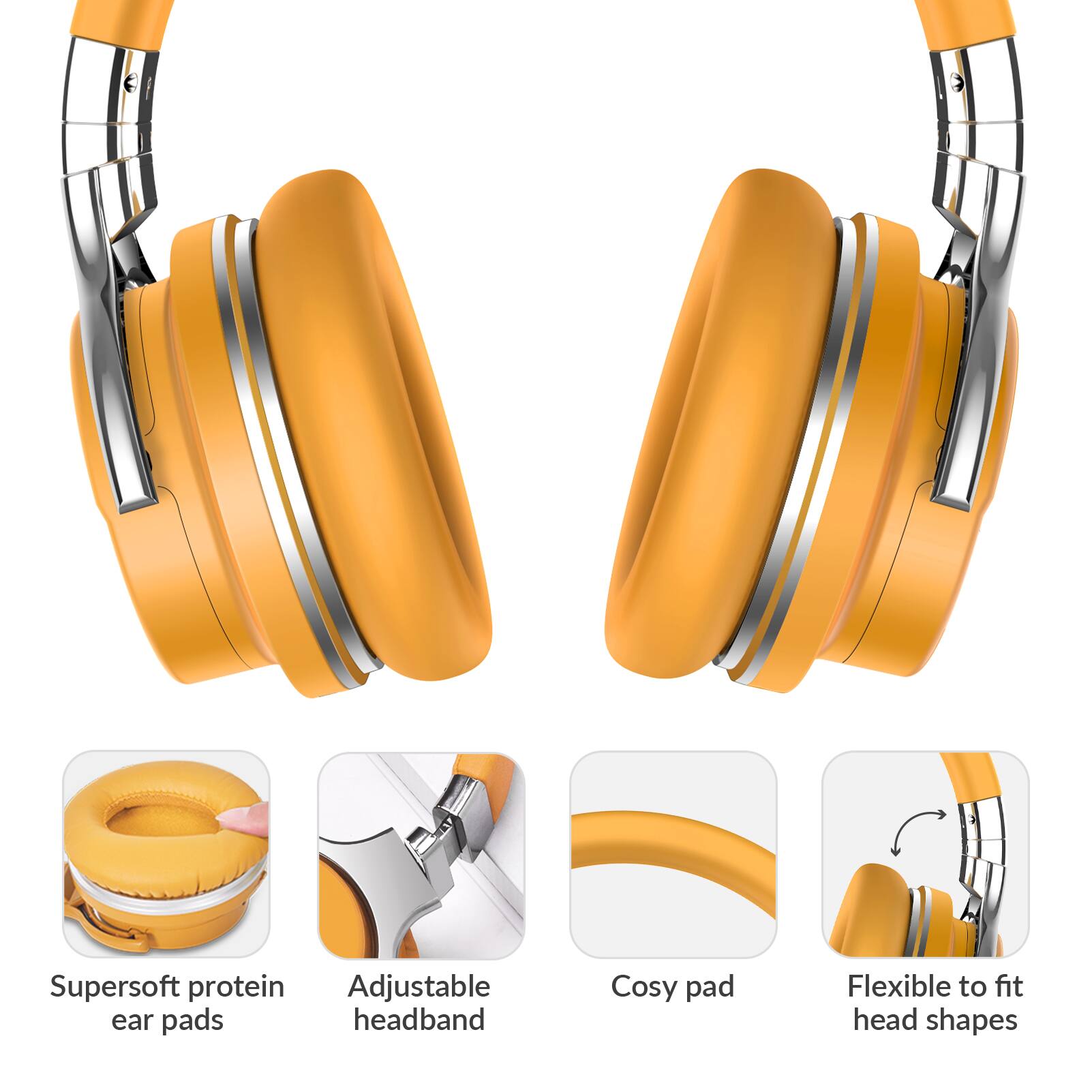 - Supersoft protein ear pads
- Adjustable headband
- Cosy pad
- Flexible to fit head shapes
