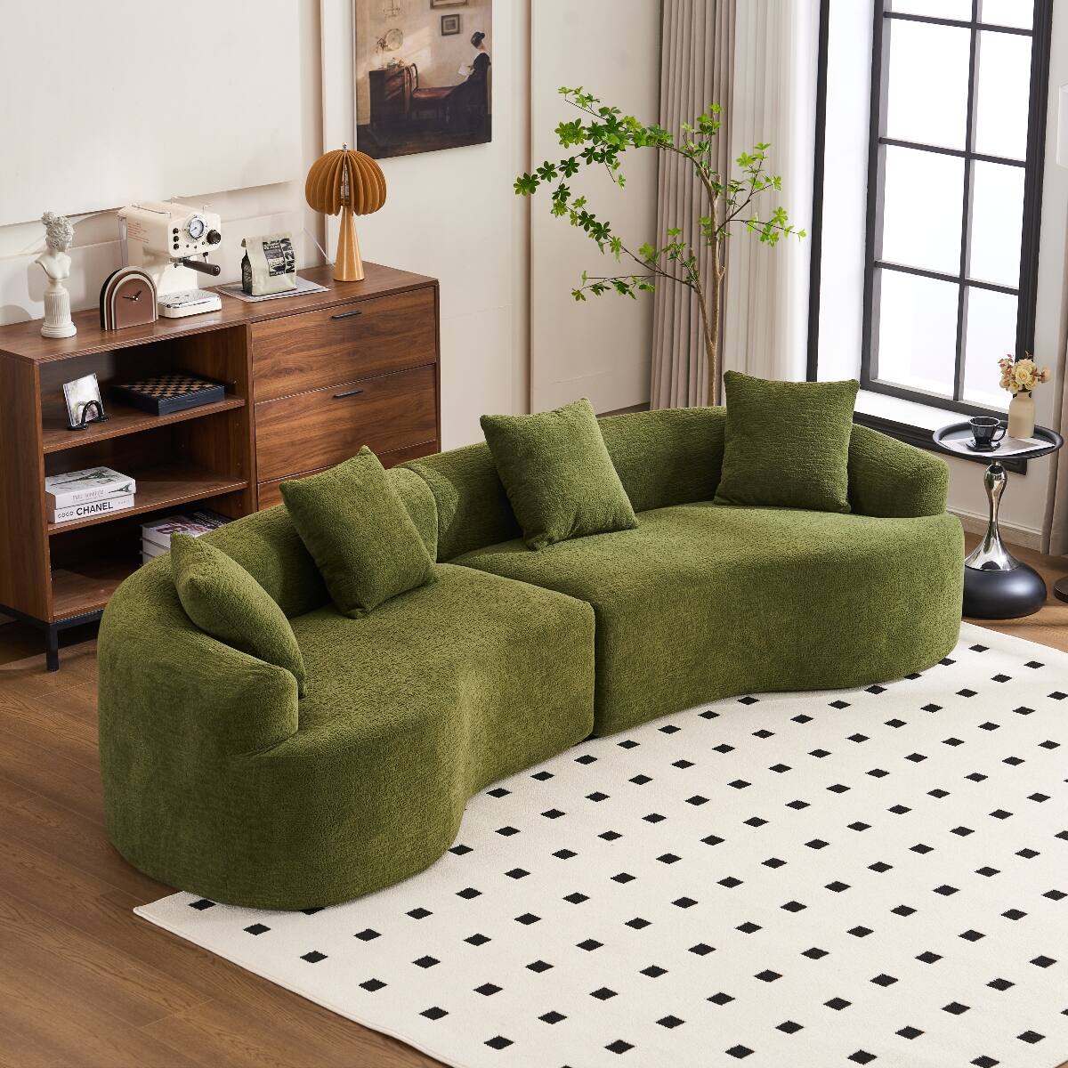 Alt View 6. Ropilly - Ropilly 110 Inch Curved Sectional Sofa Green Chenille Modular Couch for Living Room Apartment - Green.