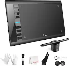 Vulpecula Spade - Graphics Drawing Tablet, UGEE M708 10 x 6 inch Large Drawing Tablet with 8 Hot Keys, Passive Stylus of 8192 Levels Press - Black