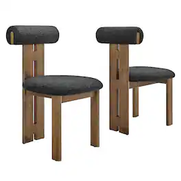 Torian Boucle Fabric Dining Chair Set of 2 by Modway - Black