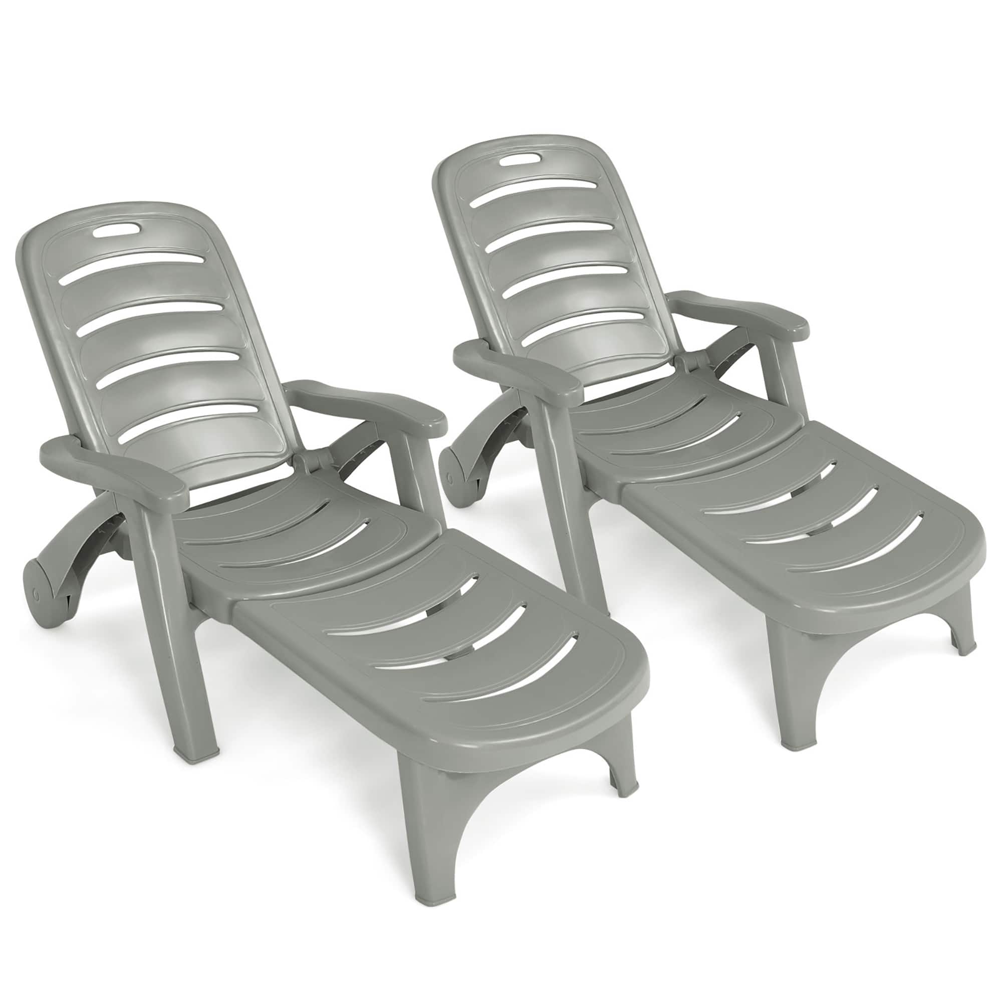 Costway - 2 PCS Folding Chaise Lounge Chair 5-Position Adjustable Recliner - Gray price history on PriceWatchPro