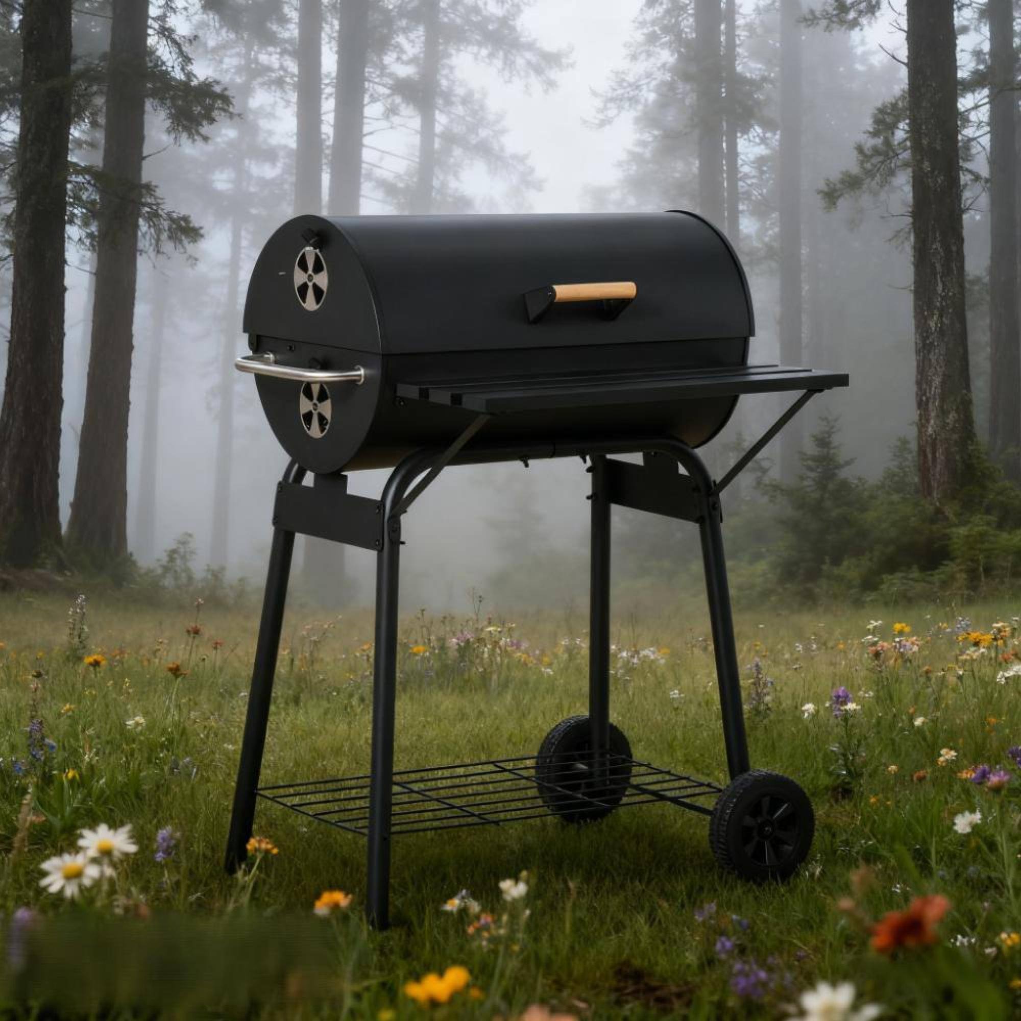 Back. GOODSILO - 30-Inch Portable Charcoal Grill with Adjustable Cooking Grates and Wheels for Outdoor Barbecue - Black.