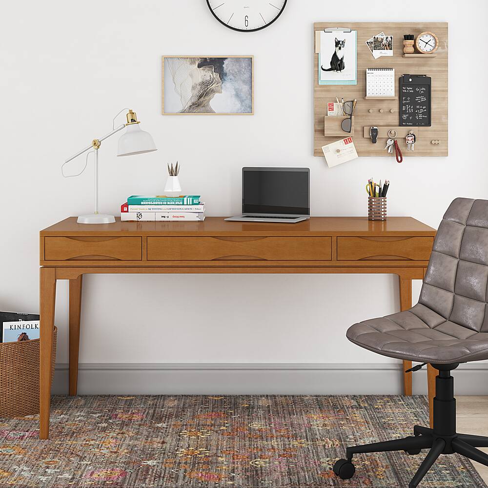Alt View 11. Simpli Home - Harper SOLID HARDWOOD Mid Century Modern 60 inch Wide Desk in Light Golden Brown - Light Golden Brown.