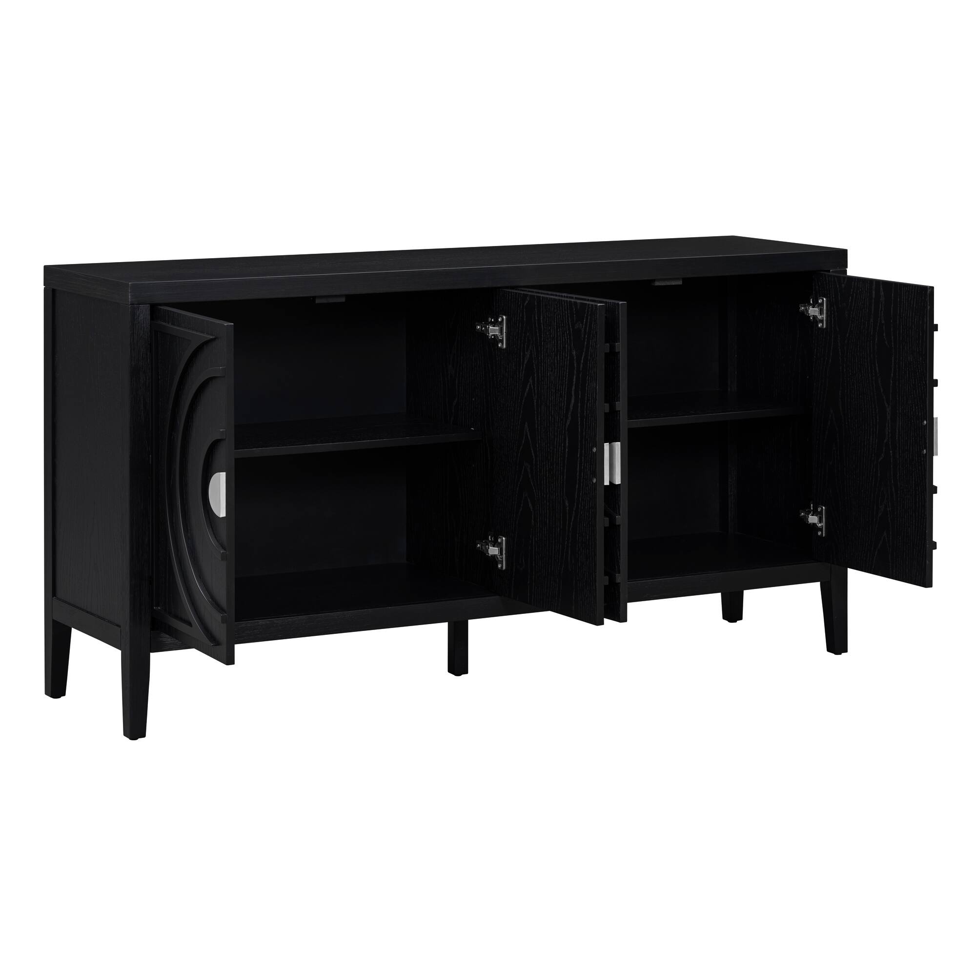 Alt View 5. Spaco - Spaco Retro Sideboard Buffet, Door with Circular Groove Design Round Metal Door Handle for Entrance, Dinning Living Room - Black.