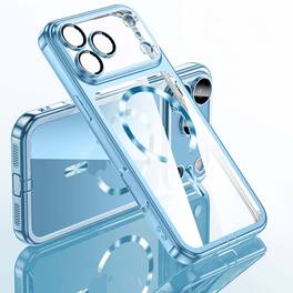 Dteck - Magnetic for Apple iPhone 18 Pro Case Compatible with MagSafe, Slim Plating Frame Clear Cover Camera Lens Protector - Blue