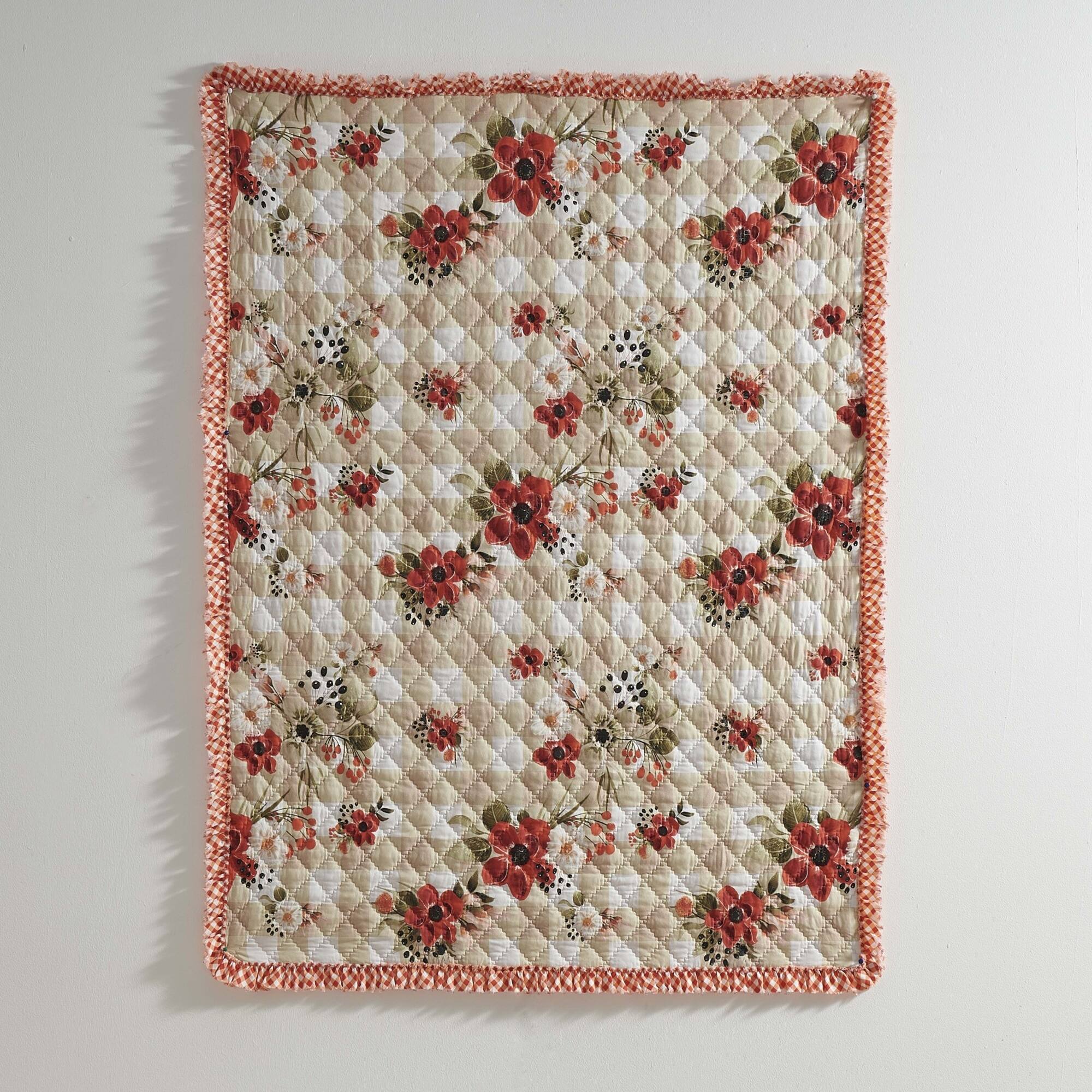 Alt View 1. Greenland Home Fashions - Greenland Home Wheatly Farmhouse Gingham Quilted Throw, 50" x 60", with Ruffle Trim - Truffle.
