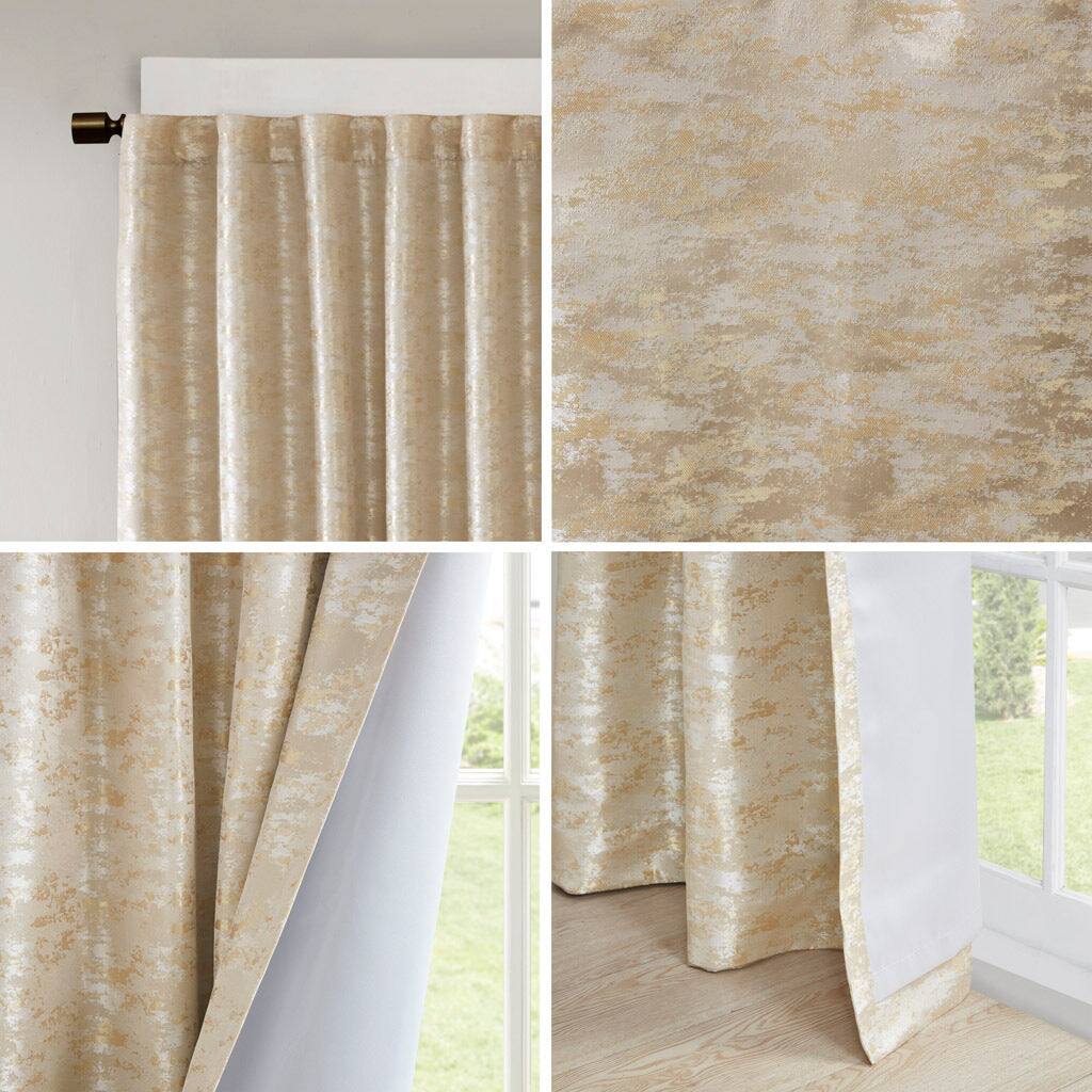 Alt View 1. BreeBe - Jacquard Lined Total Blackout Rod Pocket/Back Tab Curtain Panel(Only 1 Pc Panel) - Gold.