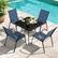Left. Nuu Garden - 5-Piece Metal and Textilene Outdoor Dining Set, 4 Stackable Chairs and Tempered Glass Table with Umbrella Hole - Black and Blue.