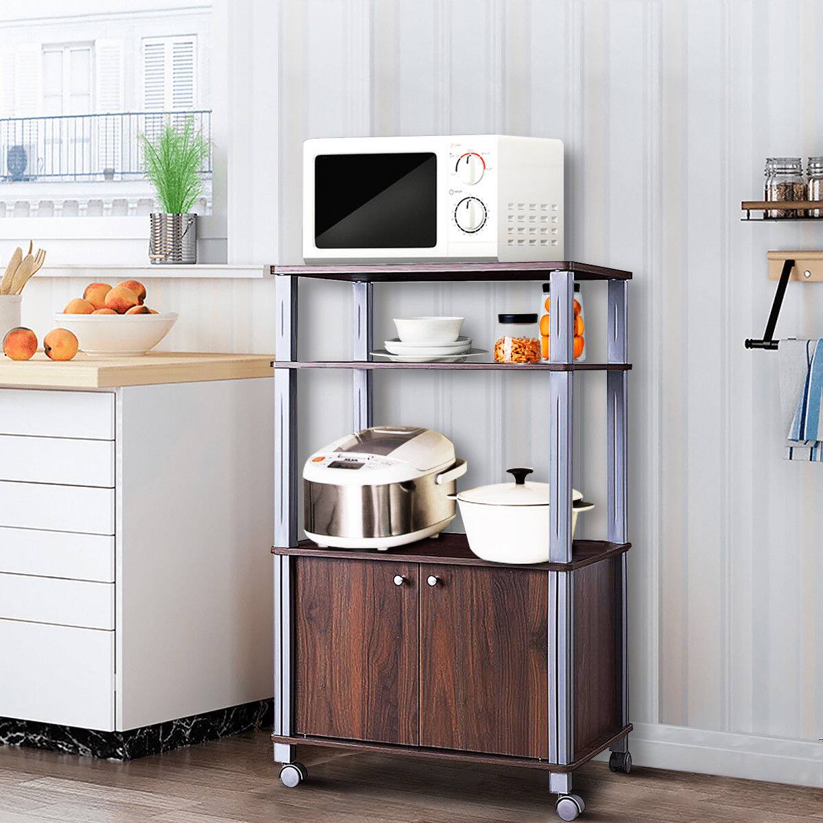 Alt View 2. Gymax - Gymax Bakers Rack Microwave Stand Rolling Storage Cart Multi-functional Display Walnut - Walnut.
