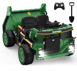 ANPABO - 24V Ride On Dump Truck w/Electric Dump Bed, Remote, Durable EVA Tires, 2 Seater 24 Volt Toys for Boys & Girls 3-6 - Green