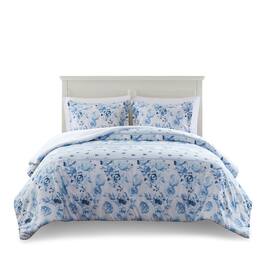 Gracie Mills - Alejandra Floral Striped Duvet Cover Set - Blue