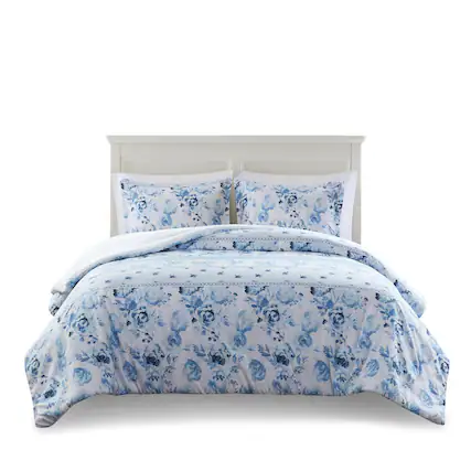Front. Gracie Mills - Gracie Mills Alejandra Floral Striped Duvet Cover Set - Blue.