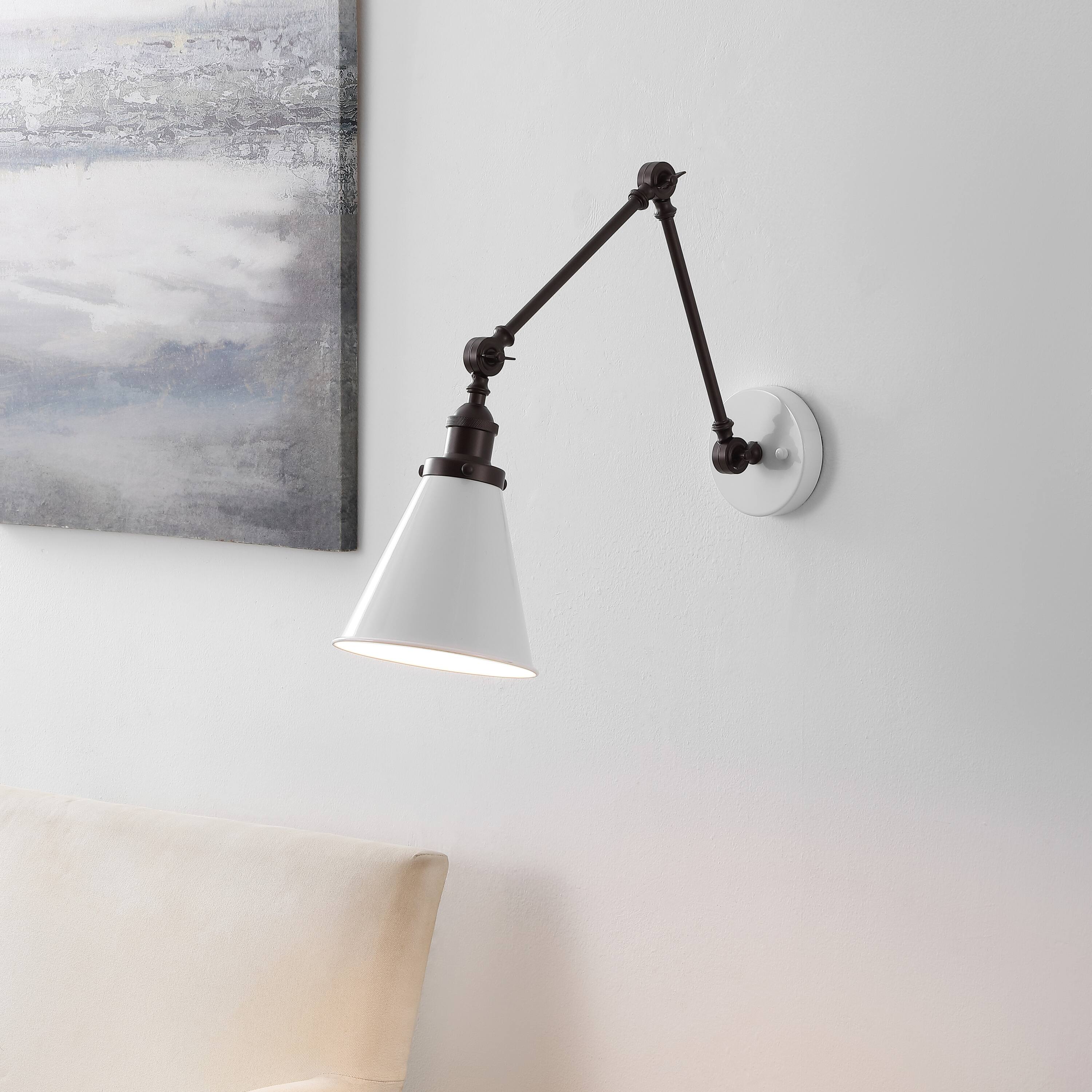 Alt View 1. Jonathan Y - Rover 7" Classic Industrial Metal Adjustable Arm LED Wall Sconce, White/Oil Rubbed Bronze - White/Oil Rubbed Bronze.