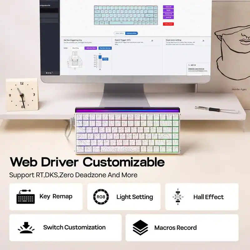 Web Driver Customizable

Support RT, DKS, Zero Deadzone And More

- Key Remap
- Light Setting
- Hall Effect
- Switch Customization
- Macros Record