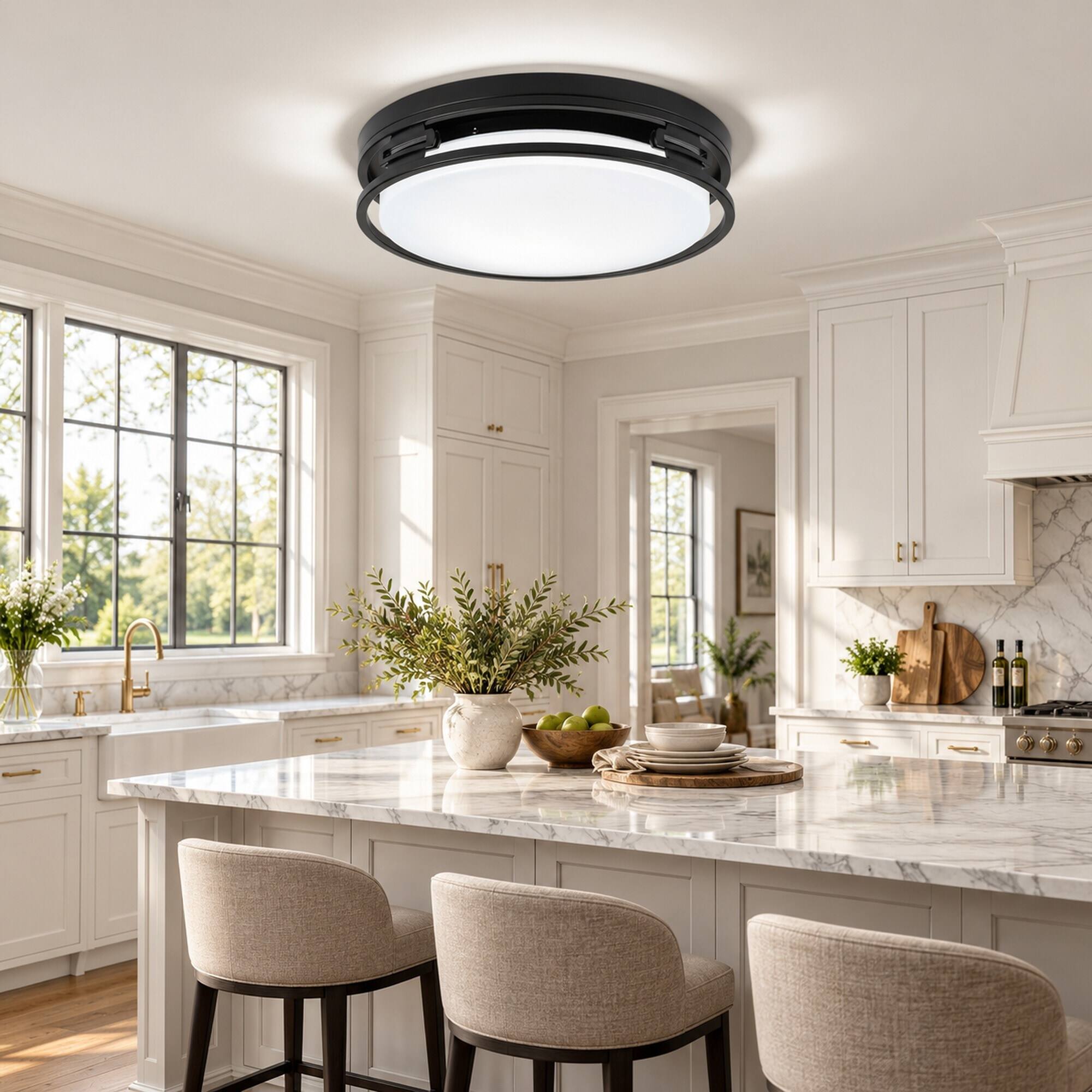 RYHNUYNE 14.57 in LED Flush Mount Ceiling Light, 22W, 5CCT Selectable ...