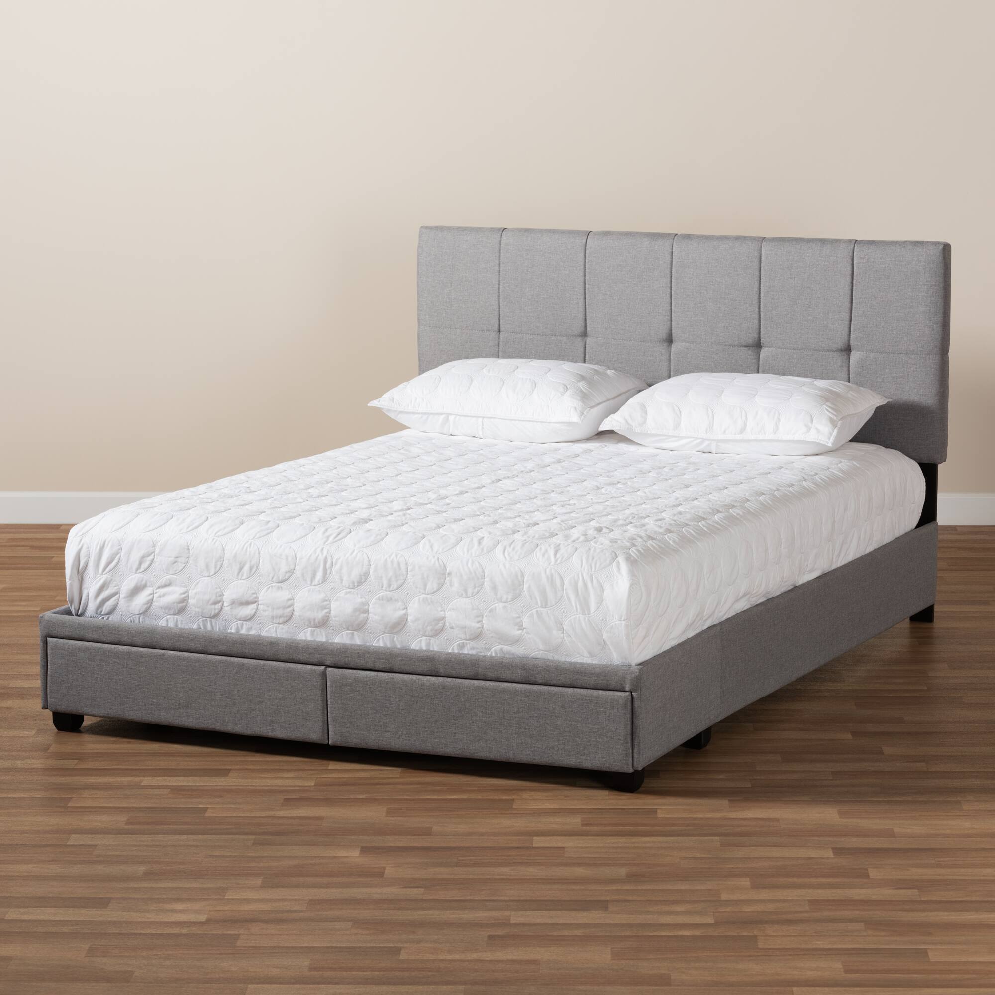 Alt View 6. Baxton Studio - Netti Fabric Upholstered 2-Drawer Queen Size Platform Storage Bed - Light Grey/Black.