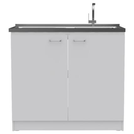 Front. TuHome - Napoles Utility Sink With Cabinet, Double Door, One Shelf - White.