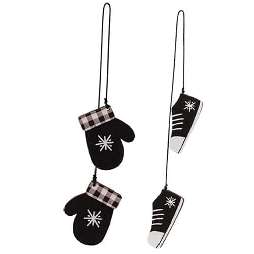 BreeBe - *2/Set - Black & White Snowflake Mitten & Shoe Dangle Ornaments - Black, White