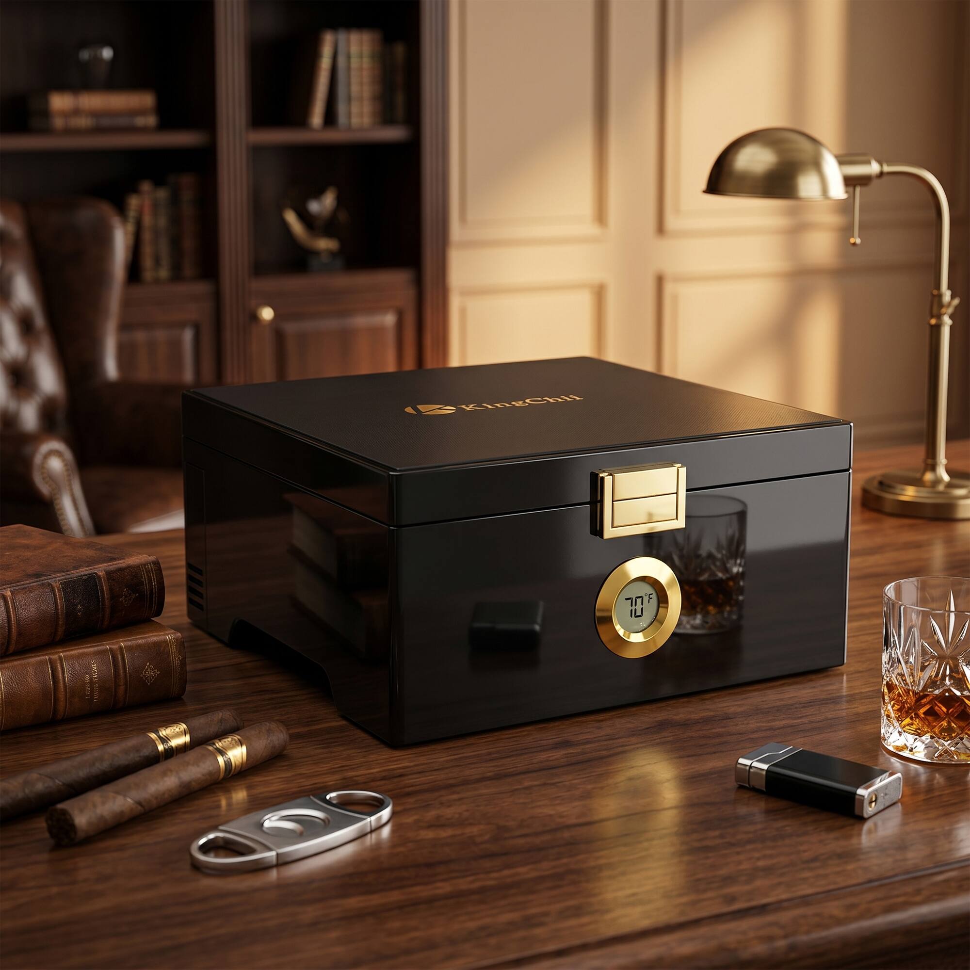 Alt View 10. KingChii - KingChii 3L Travel Cigar Humidor, USB Power Bank Compatible, Temp Control - Black.