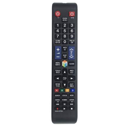 TV SOURCE STB
1 2 3 4 5 6 7 8 9 0
TTX/MIX
+ -
MUTE
PRE-CH
CHLIST
MENU
GUIDE
TOOLS
INFO
RETURN
EXIT
A B C D
SEARCH
STATUS
MORE
E-MANUAL
RECOMMEND
AD/SUBT
AA59-00790A