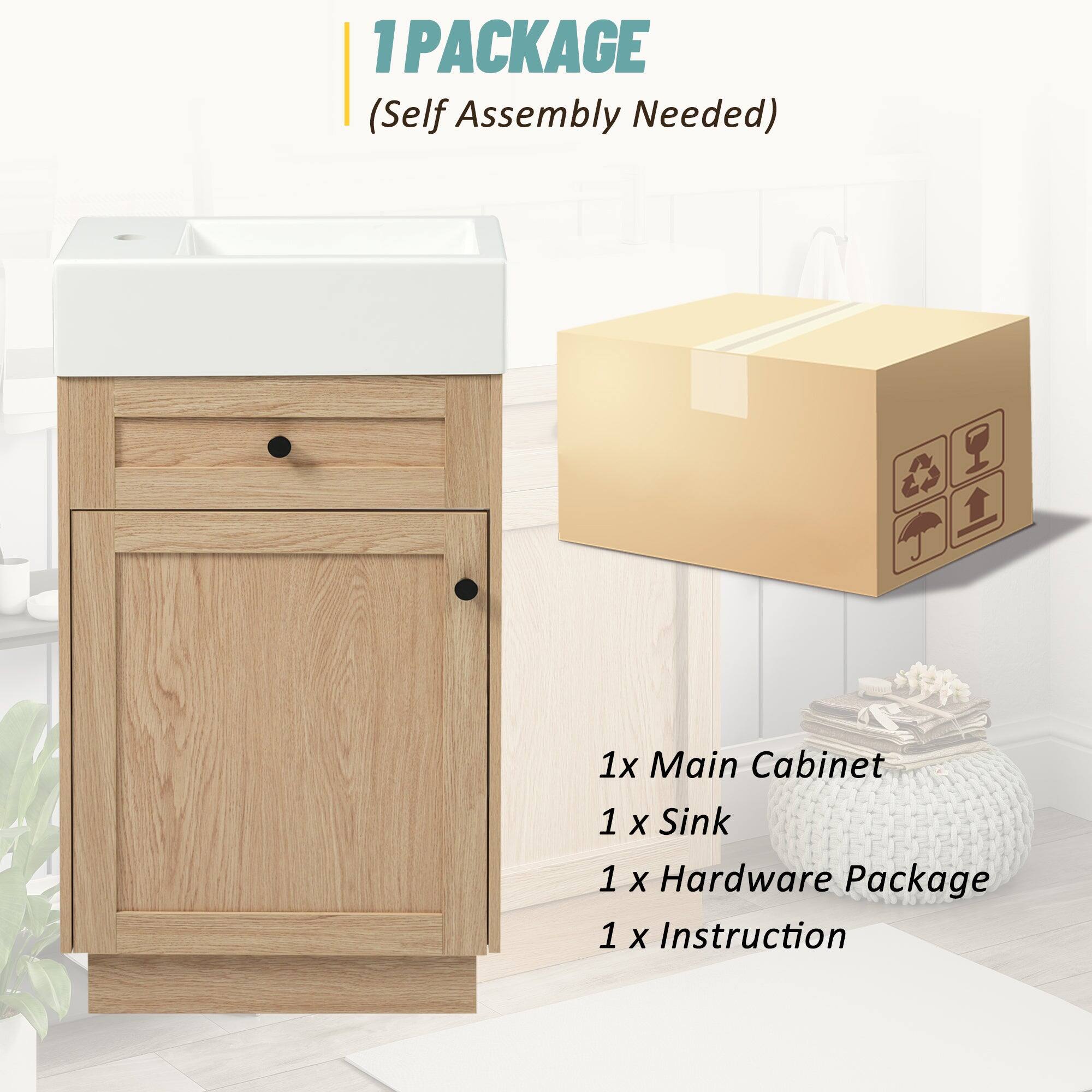 1 PACKAGE  
(Self Assembly Needed)  

1 x Main Cabinet  
1 x Sink  
1 x Hardware Package  
1 x Instruction