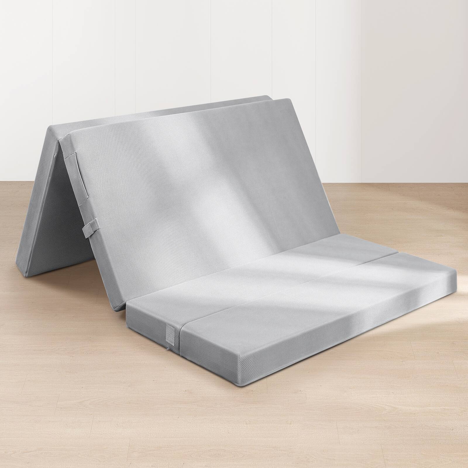 Front. KERDOM - Full Size 4'' Portable Folding RV Camping Mattress with Washable Cover & Storage Bag, Yoga Mat Floor Sleep Pad for Guest - Grey - Full Size.