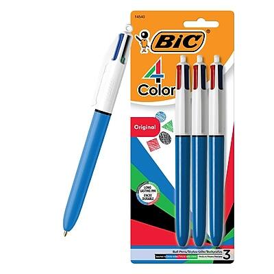 BIC America - BIC 4-Color Retractable Ballpoint Pens, Medium Point, 1.4mm, Assorted Ink, 3/Pack (14540)