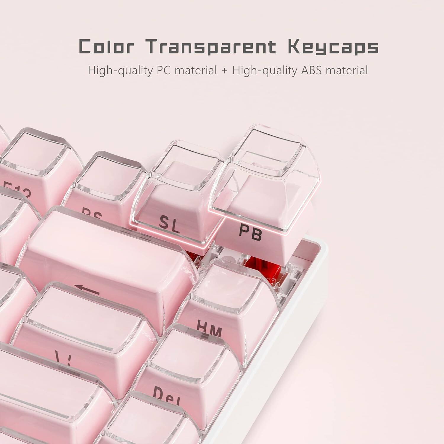 Color Transparent Keycaps  
High-quality PC material + High-quality ABS material