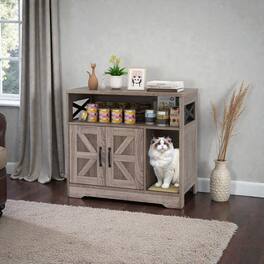 BreeBe - Enclosed Cat Litter House Featuring Hidden Design and Storage Shelf - Gray