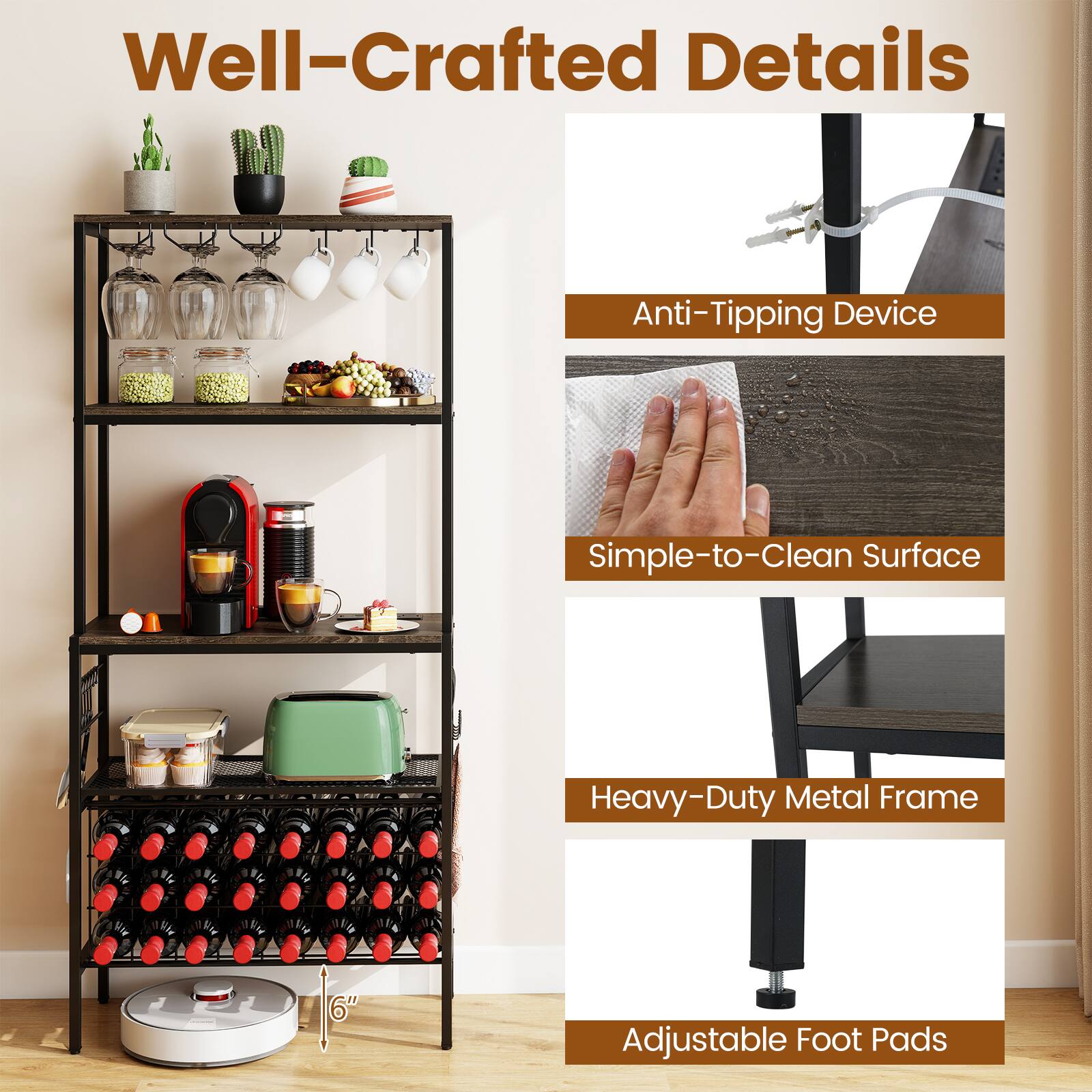 Well-Crafted Details

- Anti-Tipping Device
- Simple-to-Clean Surface
- Heavy-Duty Metal Frame
- 6" Adjustable Foot Pads
