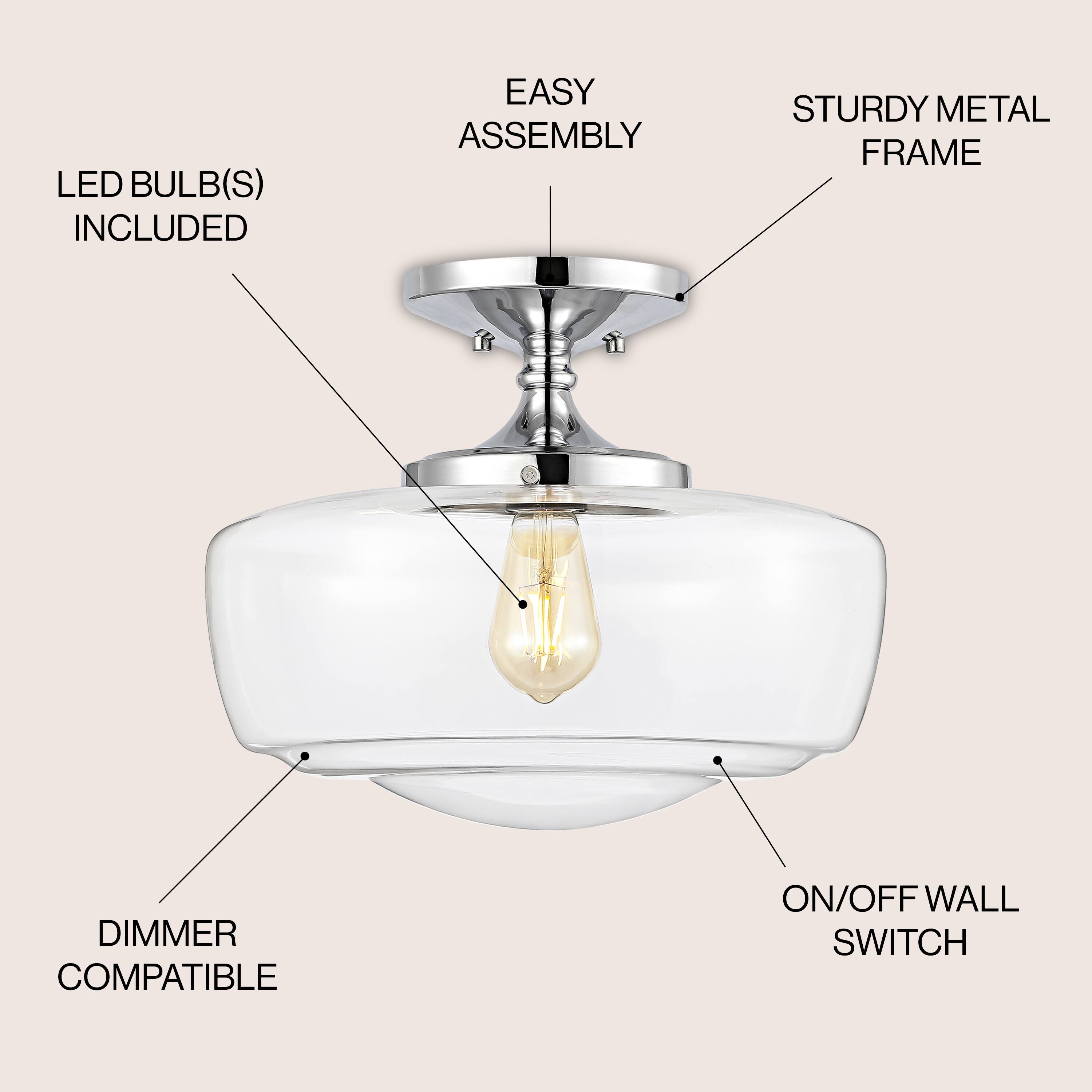 LED BULB(S) INCLUDED EASY ASSEMBLY STURDY METAL FRAME DIMMER COMPATIBLE ...