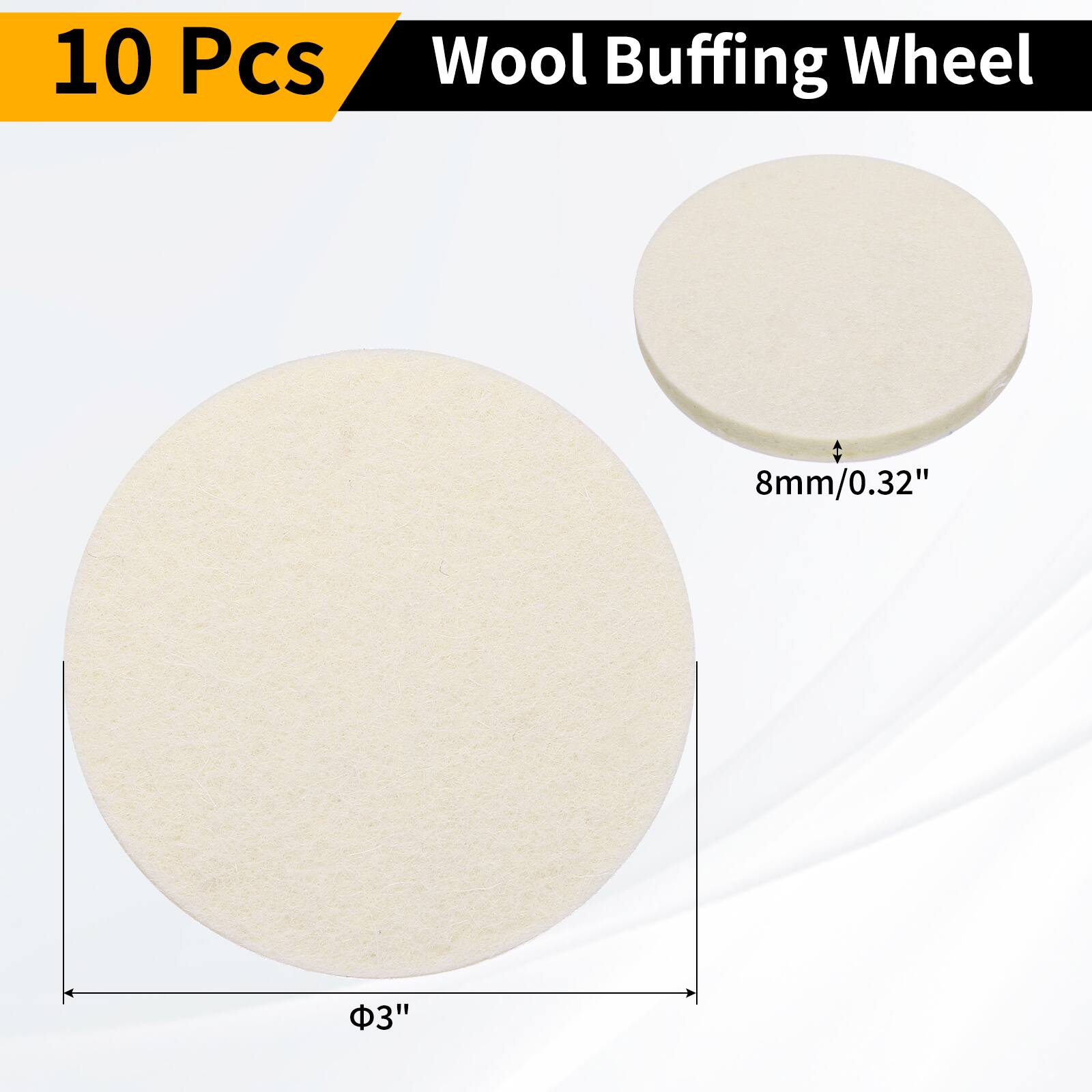 10 Pcs Wool Buffing Wheel  
8mm/0.32"  
Φ3"