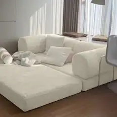 Front. KERDOM - 78 Inch W Sectional Modular Sofa, 3-4 Person Corduroy Sofa Bed Foldable, High Rebound Density Sponge Sofa, Block Couch - Pearl White.