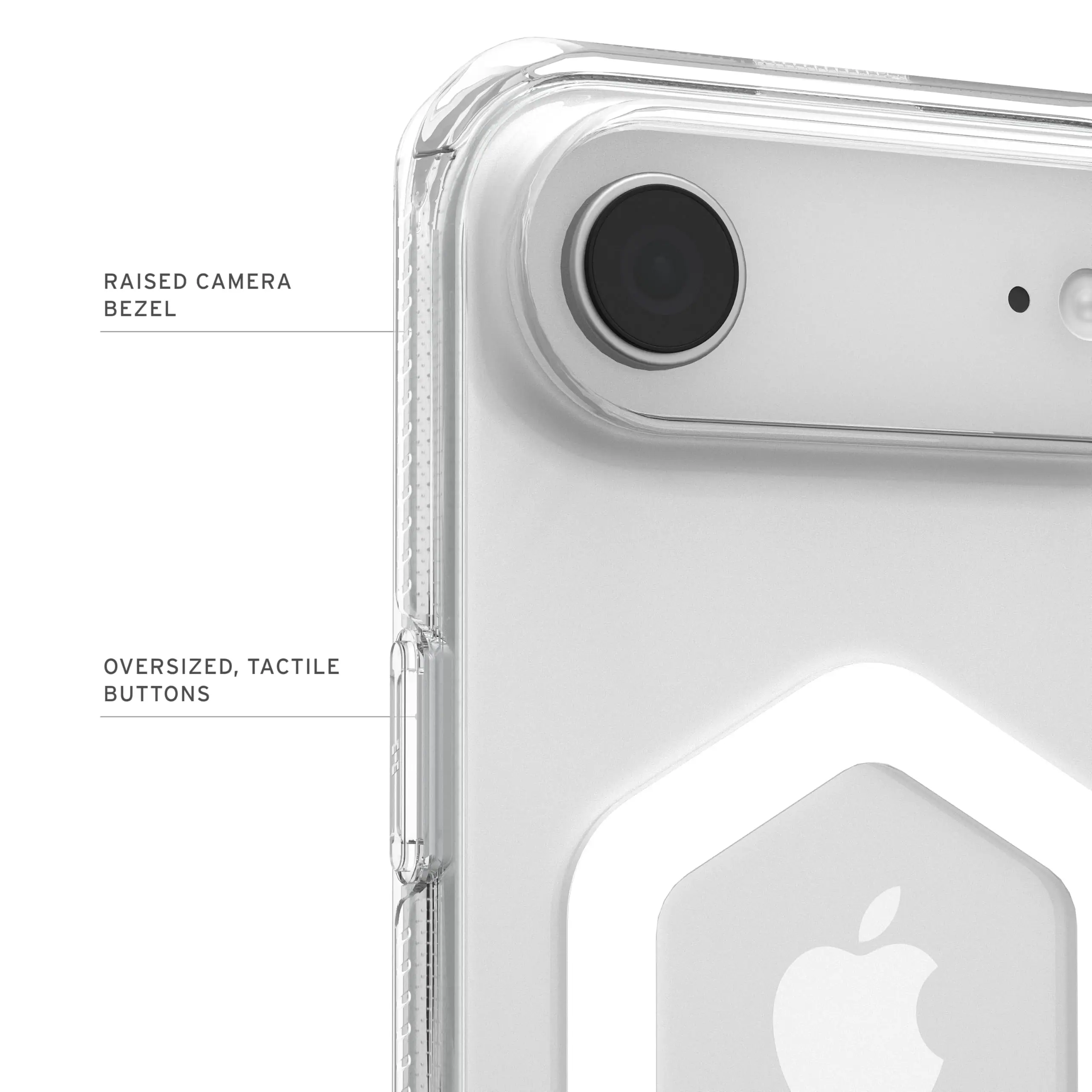 RAISED CAMERA BEZEL  
OVERSIZED, TACTILE BUTTONS