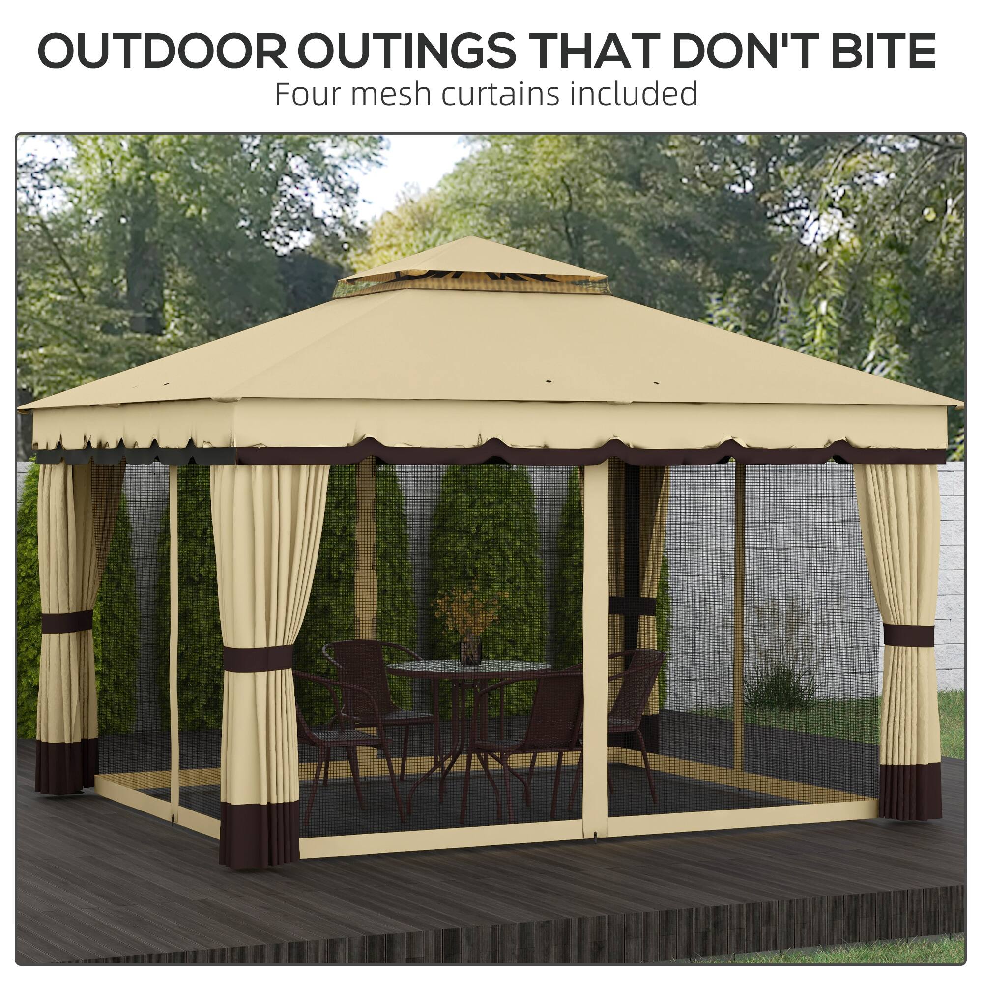 OUTDOOR OUTINGS THAT DON'T BITE  
Four mesh curtains included