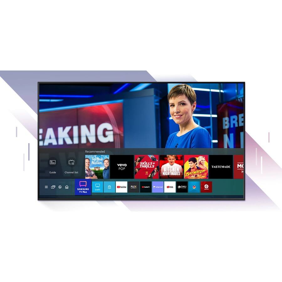 BRE
AKING

Recommended
National
vevo
POP

SKILLS
THRILLS
KITCHEN
NIGHTMARES
BAYWATCH
TASTEMADE
MC

Guide
Channel list
SAMSUNG TV Plus
Live+
YouTube
PLEX

NBC
Internet
Kids
CHILI
FOX