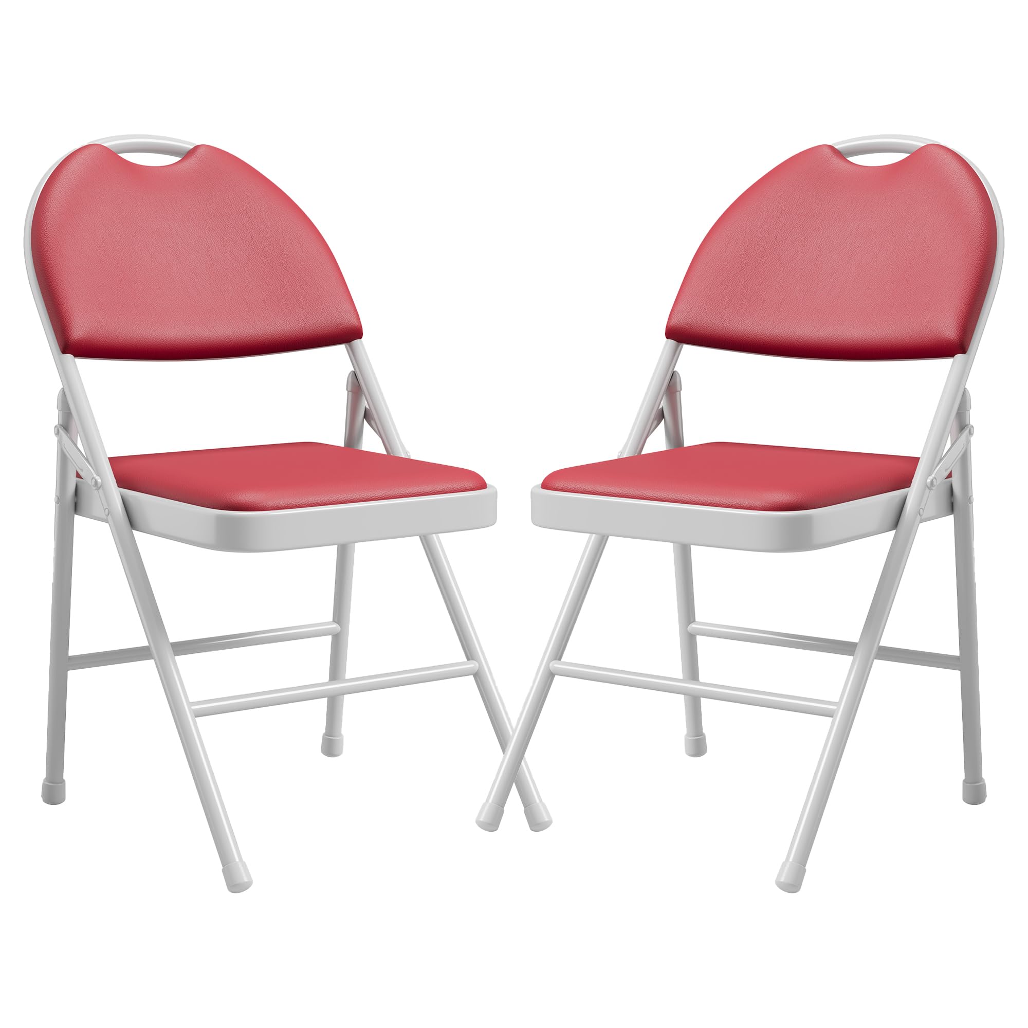 Front. Jojoka - Folding Chairs 2 Pack with PU Leather Padded Cushion, Metal Commercial Stackable Guest Chairs - Red.