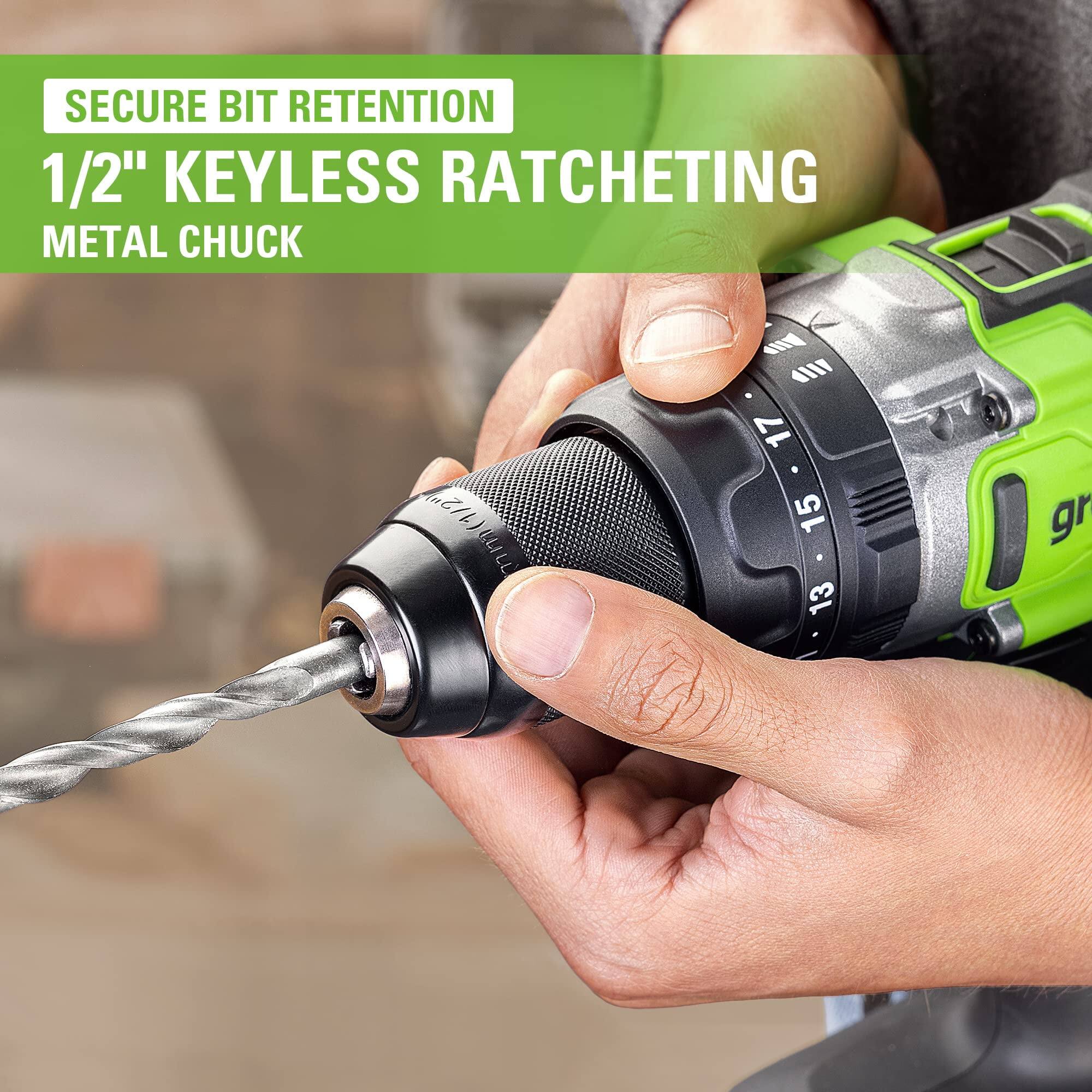 SECURE BIT RETENTION  
1/2" KEYLESS RATCHETING METAL CHUCK
